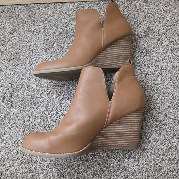 Report Boots Size 9.5 Stacked Heel Ankle Booties Light Brown Faux Leather - Picture 5 of 12